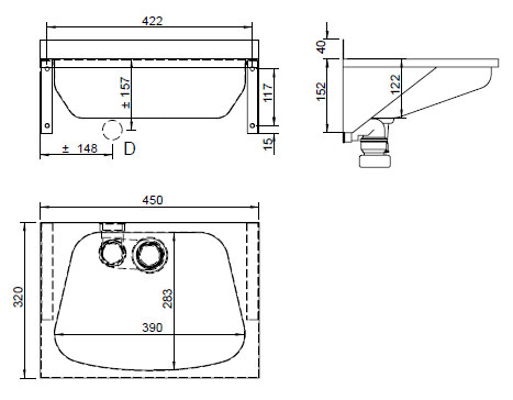 Figure - AUM 025N a AUM 025Z stainless steel washbasin