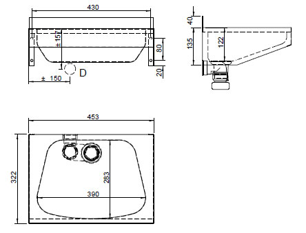 Figure - AUM 025N a AUM 025Z stainless steel washbasin
