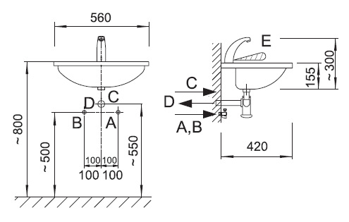 Figure - AUM 01 stainless steel washbasin