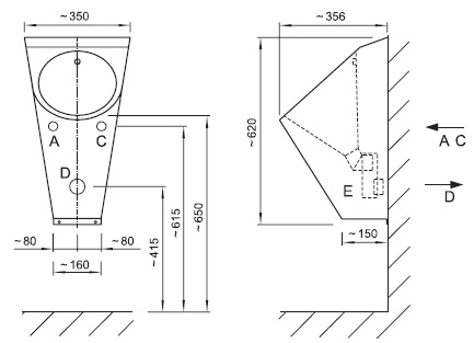Figure - AUP 03 automatic stainless steel urinal with built-in automatic flushing system