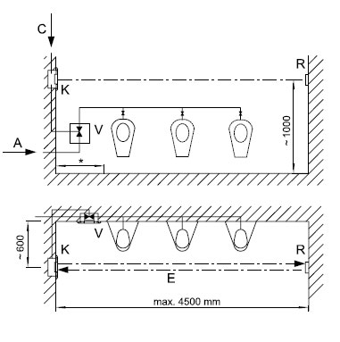 Figure - AUP R sensor-controlled flushing system for a group of urinals