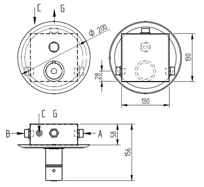 Figure - AUS 12 shower armature with mixing or thermostatic valve and piezo control