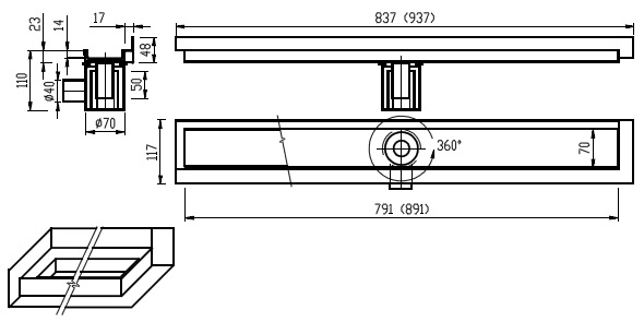 Figure - PZ 014L, PZ 014P trough for embedding of tiles, paving - to the corner