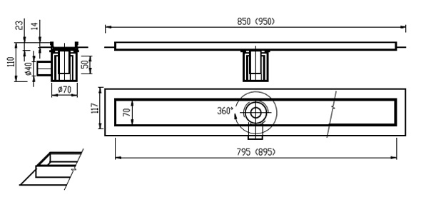Figure - PZ 015 draining trough for embedding of tiles, paving - to space