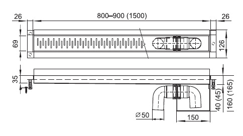 Figure - PZ 01 floor draining trough against the wall