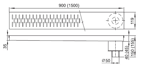 Figure - PZ 05 draining trough for cast floor with vertical outlet