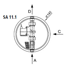 Figure - SA 11 shower panel for MAS automats - connection to one premixed water