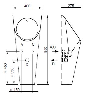 Figure - AUP 04 wall-to-floor stainless urinal with automatic flushing system