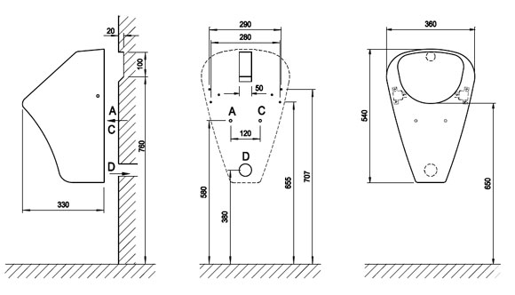Figure - AUP 42 KALEVIT ceramic urinal with automatic intelligent (IQ) flushing system