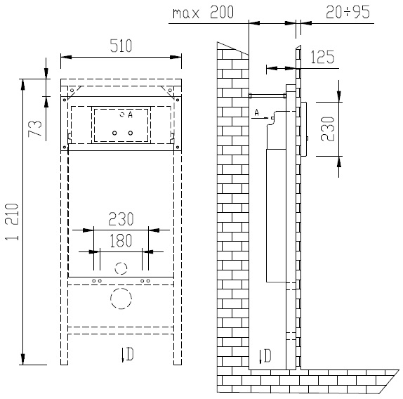 Figure - BSAZ 5 Wall module construction for WC with vandal-resistant st.steel cover