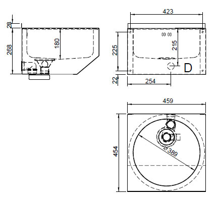 Figure - AUM 019 stainless washbasin with round inner sink